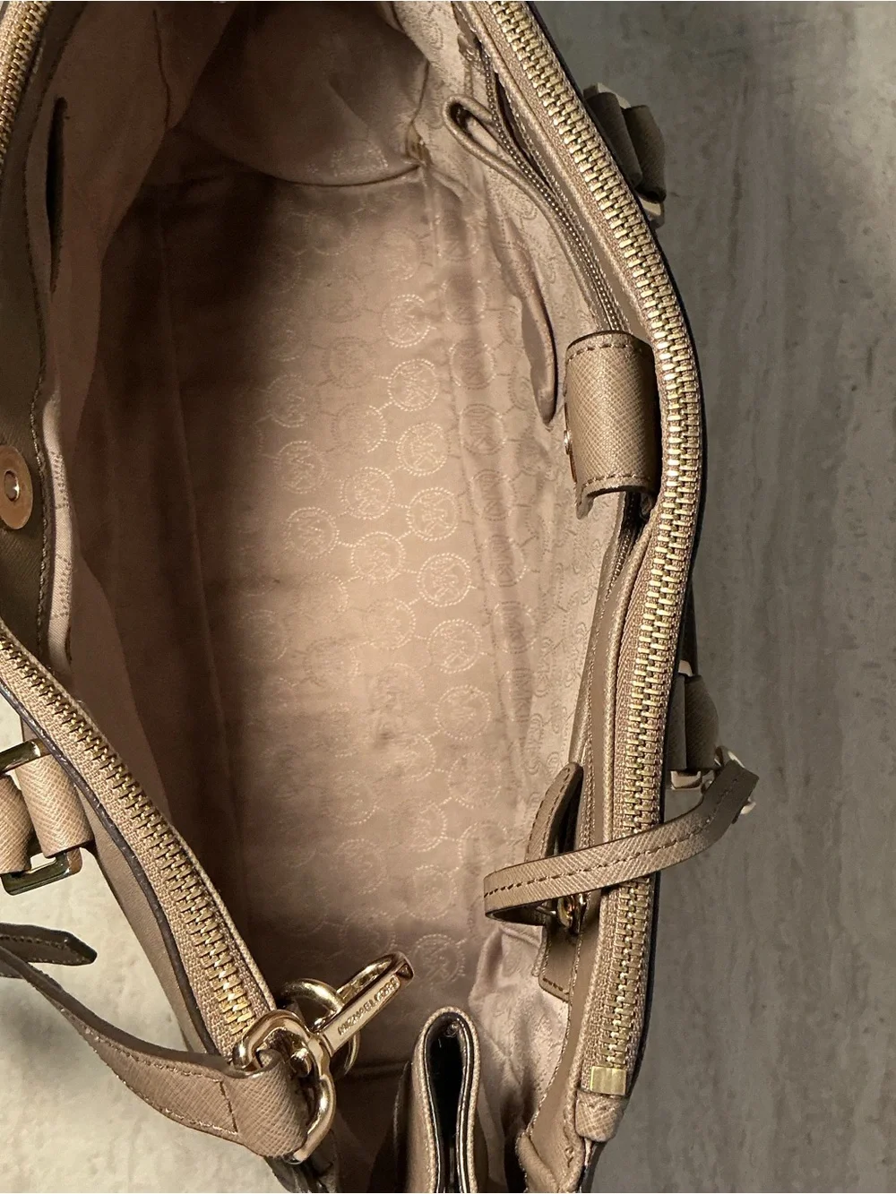 Michael Kors Taupe Saffiano Leather Tote with Gold Hardware